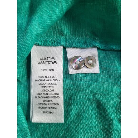 Rachel Zoe Women's XL Green 100% Linen Button Up Long Sleeved Blouse - Picture 7 of 8